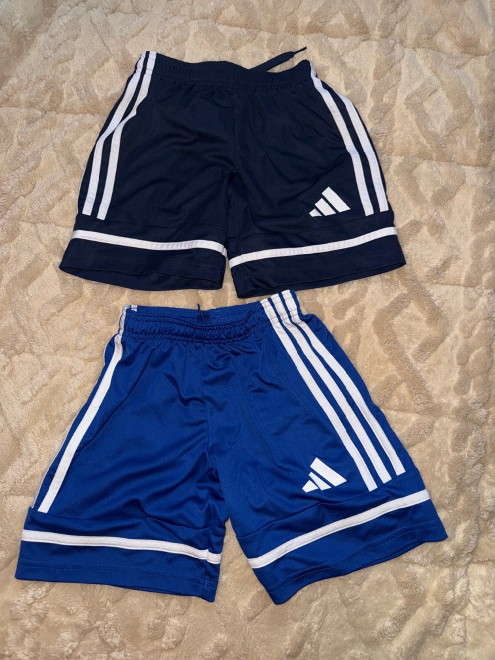 adidas Boys' Athletic Shorts in Navy and Royal Blue with White Stripes xs 7-8Y